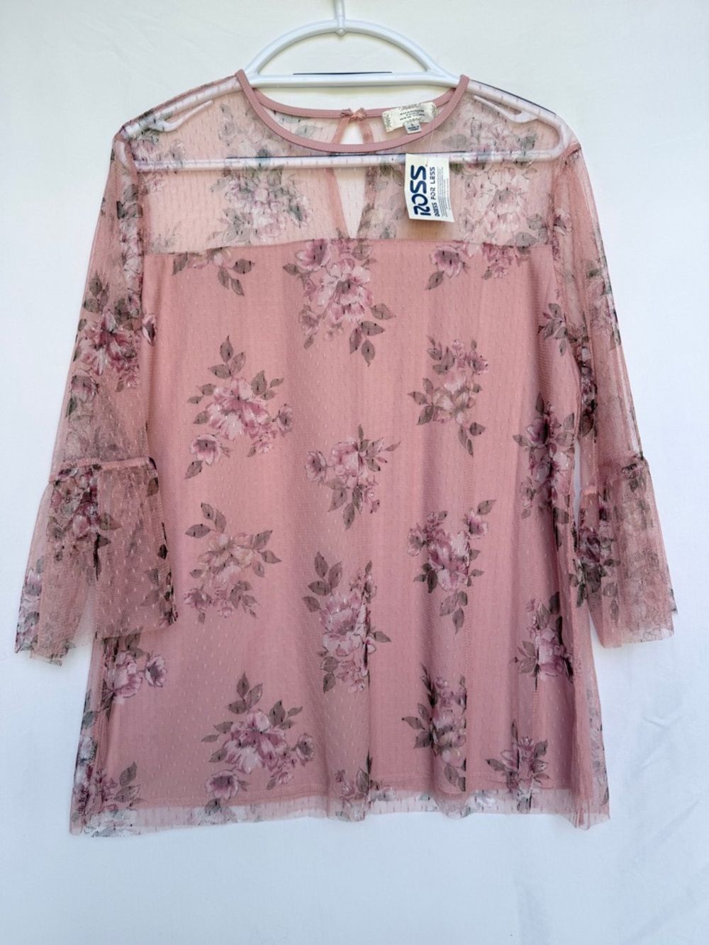 Derek Heart Rose Pink Floral Mesh Blouse